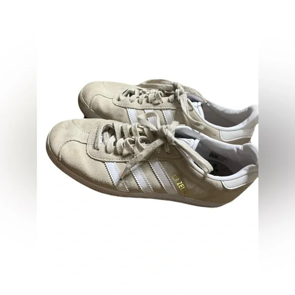 Adidas GAZELLE SUEDE AND LEATHER SNEAKERS IN NEUTRAL size 7.5 - Picture 2 of 9